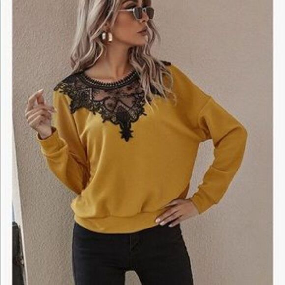 NEw Lace Neck Sweatshirt Pullover Top - Picture 5 of 6